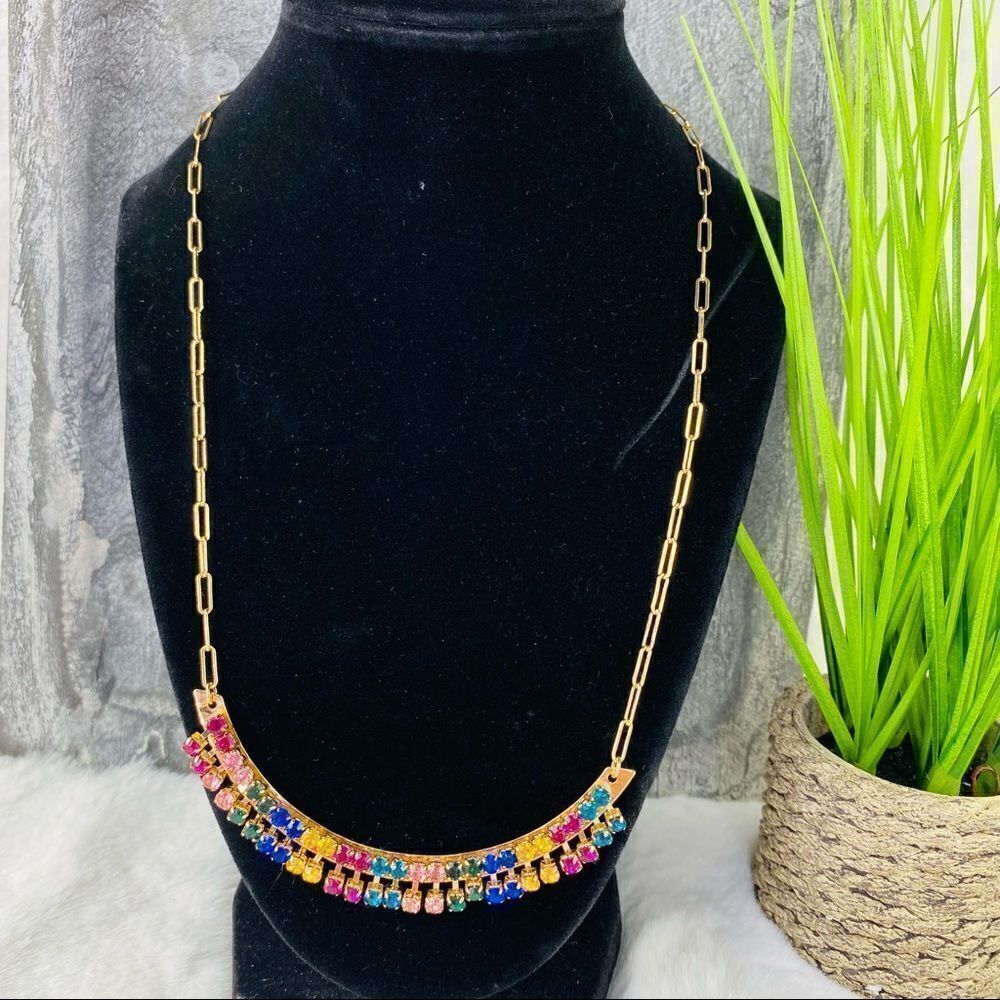 Anna‎ & Ava Multicolor Crystal Fashion Curved Bar Necklace Gold NWT